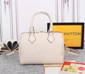 Louis Vuitton Monogram Empreinte Leather Speedy Bandouliere 25 Handbag In Cream