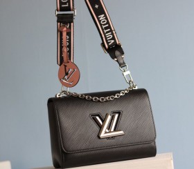 Louis Vuitton Epi Leather Twist MM Bag In Black With Jacquard Strap