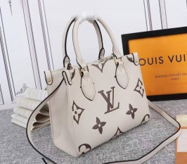 Louis Vuitton Bicolor Monogram Empreinte Leather Onthego PM Bag In Cream And Bois De Rose Pink