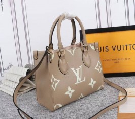 Louis Vuitton Bicolor Monogram Empreinte Leather Onthego PM Bag In Tourterelle Gray And Cream
