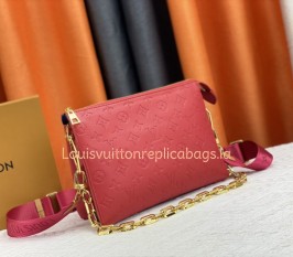 Louis Vuitton Coussin PM Bag In Neon Red With Jacquard Strap