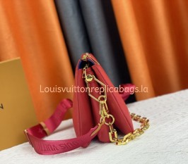 Louis Vuitton Coussin PM Bag In Neon Red With Jacquard Strap