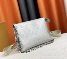 Louis Vuitton Coussin PM Bag In Silver With Jacquard Strap