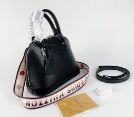 Louis Vuitton Epi Leather Alma BB Handbag In Black With Jacquard Strap