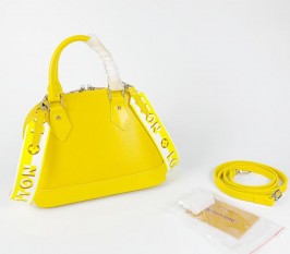 Louis Vuitton Epi Leather Alma BB Handbag In Cedrat Yellow With Jacquard Strap