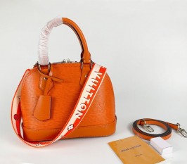 Louis Vuitton Epi Leather Alma BB Handbag In Orange With Jacquard Strap