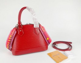 Louis Vuitton Epi Leather Alma BB Handbag In Red With Jacquard Strap