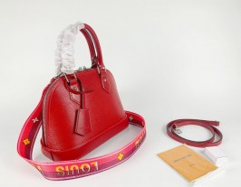 Louis Vuitton Epi Leather Alma BB Handbag In Red With Jacquard Strap