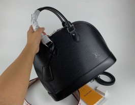 Louis Vuitton Epi Leather Alma MM Jacquard Strap Handbag In Black