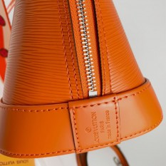 Louis Vuitton Epi Leather Alma MM Handbag In Orange With Jacquard Strap