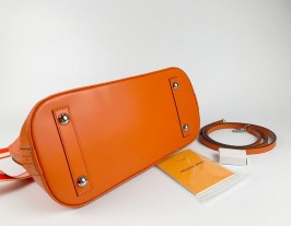 Louis Vuitton Epi Leather Alma MM Handbag In Orange With Jacquard Strap