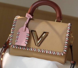 Louis Vuitton Epi Leather Twist MM Bag In Beige With Braided Edges Flap