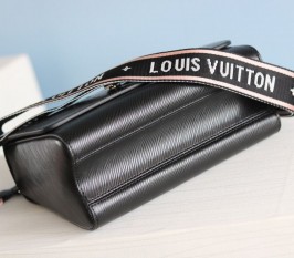 Louis Vuitton Epi Leather Twist MM Bag In Black With Jacquard Strap