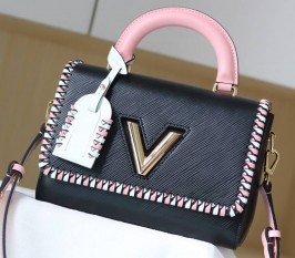 Louis Vuitton Epi Leather Twist MM Bag In Black With Braided Edges Flap