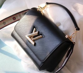 Louis Vuitton Epi Leather Twist MM Bag Black With Jacquard Strap