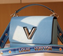 Louis Vuitton Epi Leather Twist MM Bag With Jacquard Strap In Bleuet Blue