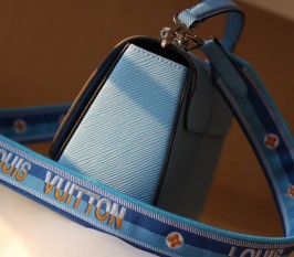 Louis Vuitton Epi Leather Twist MM Bag With Jacquard Strap In Bleuet Blue
