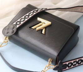 Louis Vuitton Epi Leather Twist MM Handbag In Black 
With Embroidered Strap