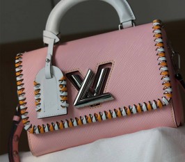 Louis Vuitton Epi Leather Twist MM Bag In Rose Bellerin Pink With Braided Edges Flap