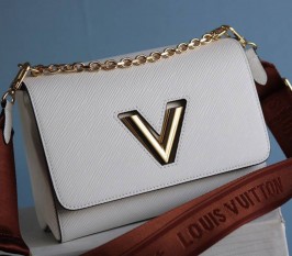 Louis Vuitton Epi Leather Twist MM Bag In Cream With Jacquard Strap