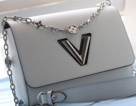 Louis Vuitton Epi Leather Twist MM With Flowers Jewels Chain Bag In Optic White