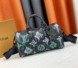 Louis Vuitton Monogram Eclipse Keepall Bandouliere 25 Travel Bag In Graffiti Green