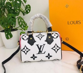 Louis Vuitton Oversized Monogram Pattern Empreinte Speedy Bandouliere 20 Handbag In Black And White