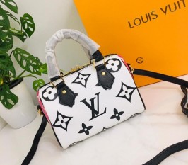 Louis Vuitton Oversized Monogram Pattern Empreinte Speedy Bandouliere 20 Handbag In Black And White