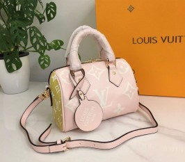 Louis Vuitton Oversized Monogram Pattern Empreinte Speedy Bandouliere 20 Handbag In Rose Beige