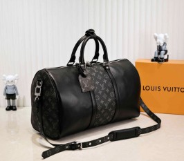 Louis Vuitton Taiga Leather Keepall Bandouliere 50 Travel Bag In Black
