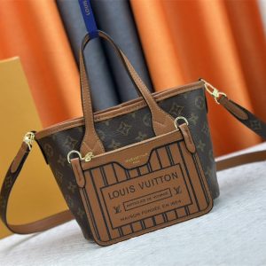 Louis Vuitton Neverfull Bandouliere Inside Out BB Tote In Monogram Canvas And Brown Leather
