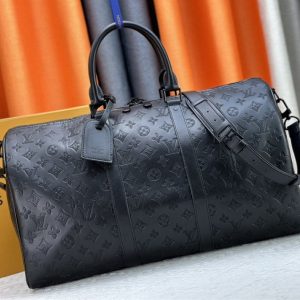 Louis Vuitton Monogram Shadow Leather Keepall Bandouliere 50 In Black
