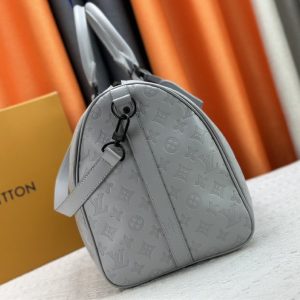 Louis Vuitton Monogram Shadow Leather Keepall Bandouliere 50 With Leather Strap In Anthracite Gray - Image 4