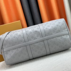 Louis Vuitton Monogram Shadow Leather Keepall Bandouliere 50 With Leather Strap In Anthracite Gray - Image 5
