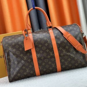 Louis Vuitton Monogram Macassar Canvas Keepall Bandouliere 50 In Tangerine Orange