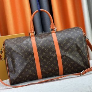 Louis Vuitton Monogram Macassar Canvas Keepall Bandouliere 50 In Tangerine Orange - Image 3