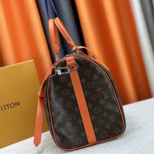 Louis Vuitton Monogram Macassar Canvas Keepall Bandouliere 50 In Tangerine Orange - Image 4