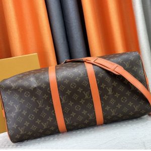 Louis Vuitton Monogram Macassar Canvas Keepall Bandouliere 50 In Tangerine Orange - Image 5