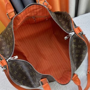 Louis Vuitton Monogram Macassar Canvas Keepall Bandouliere 50 In Tangerine Orange - Image 6