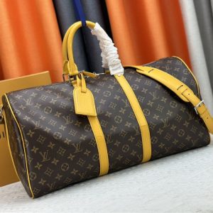 Louis Vuitton Monogram Macassar Canvas Keepall Bandouliere 50 In Safran Yellow - Image 2