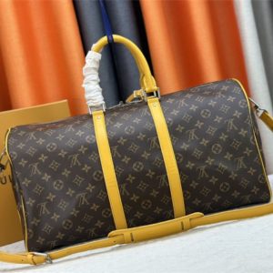 Louis Vuitton Monogram Macassar Canvas Keepall Bandouliere 50 In Safran Yellow - Image 4