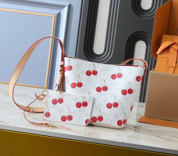 Replica Louis Vuitton X TM Monogram Cherry Canvas All In BB Bag In White