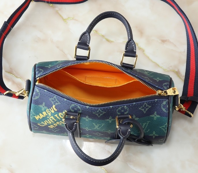 Monogram Heritage Canvas Keepall Bandouliere 25 In Blue Stripes M25786 - Image 5