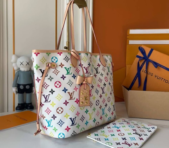 X TM Multicolored Neverfull MM Tote In White M27787 - Image 2