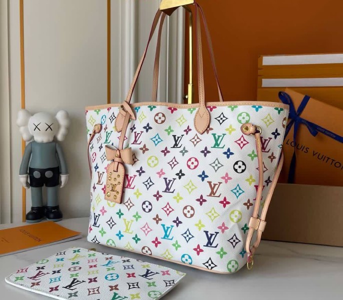 X TM Multicolored Neverfull MM Tote In White M27787 - Image 3