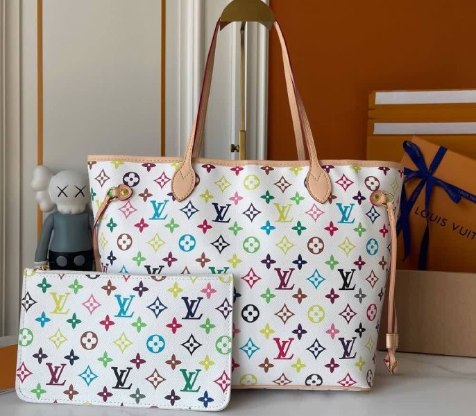 X TM Multicolored Neverfull MM Tote In White M27787 - Image 4