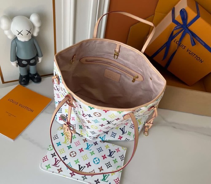 X TM Multicolored Neverfull MM Tote In White M27787 - Image 5