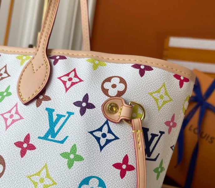 X TM Multicolored Neverfull MM Tote In White M27787 - Image 7