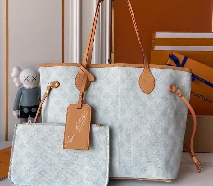 Louis Vuitton Monogram Origine Neverfull MM In Bleu Courrier
