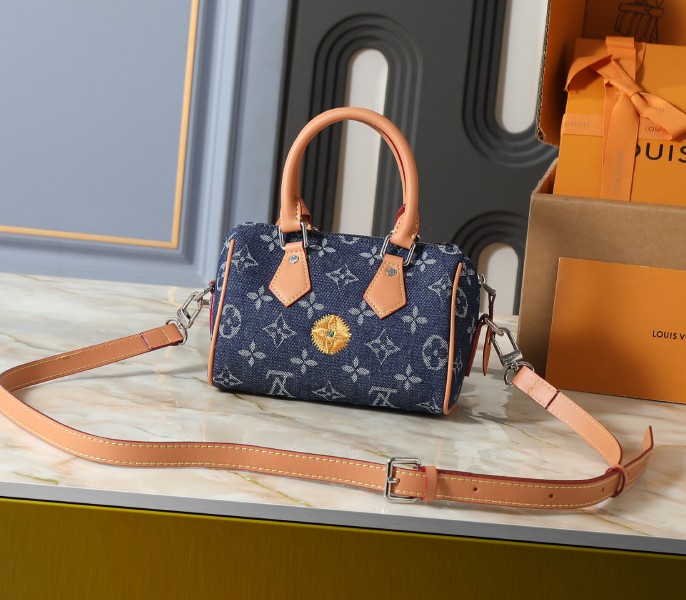 Monogram Flowers Denim Speedy 18 Bandouliere In Blue - Image 2